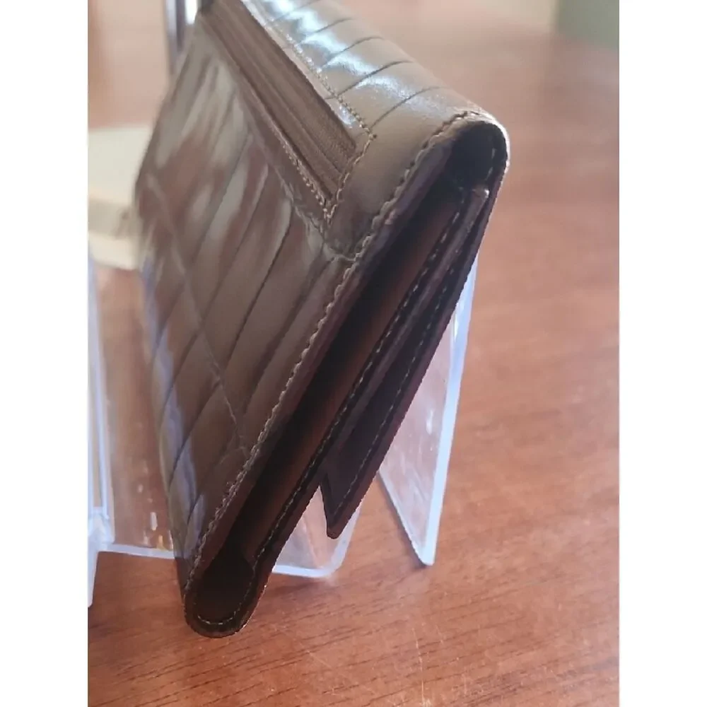 Furla Brown Croc-Embossed Leather Clutch Wallet with Gold Hardware